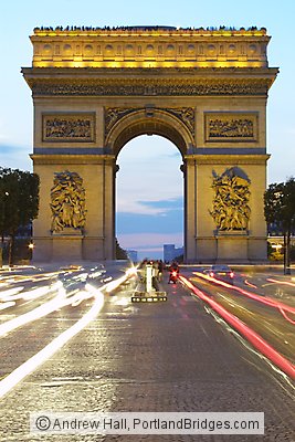 Arc de Triomphe, Paris, Dusk, Car Light Streaks