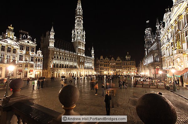 Grand Place, Town Hall Lit Up at Night, Brussels