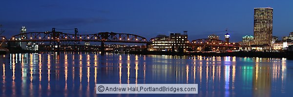 Portland, Broadway Bridge, River Reflections, Dusk