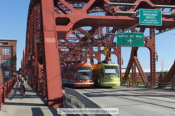 Two Streetcars on Broadway Bridge (Portland, Oregon)