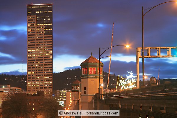 Burnside Bridge, US Bancorps Tower, Dusk (Portland, Oregon)