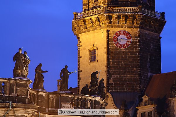 Dresden, Castle Tower Clock, Dusk