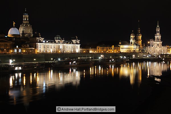 Dresden Cityscape, Reflections, Night