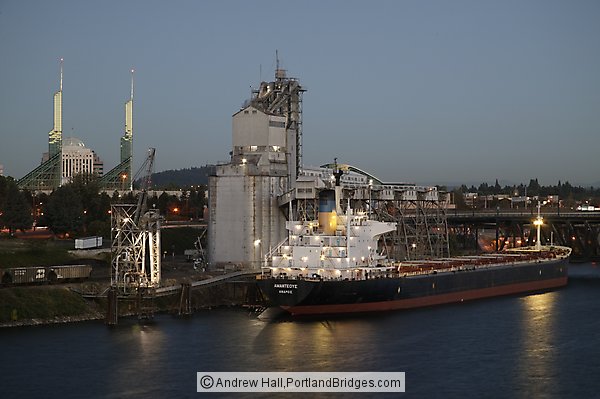 Grain Ship on the Willamette River, Dusk (Portland, Oregon)