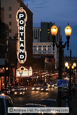 Schnitzer Portland Sign at Night, Broadway, Portland, Oregon