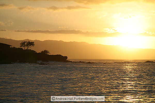 Oahu, Hawaii:  North Shore, Waimea Bay Beach, Sunset