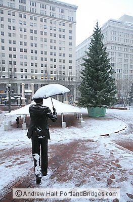 Pioneer Court House Square, Umbrella Man, Snow, December 2008 (Portland, Oregon)