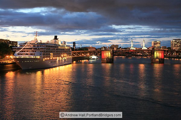 The World Cruise Ship, Docked, Morrison Bridge, Willamette River, Night, Portland, Oregon, June 2009