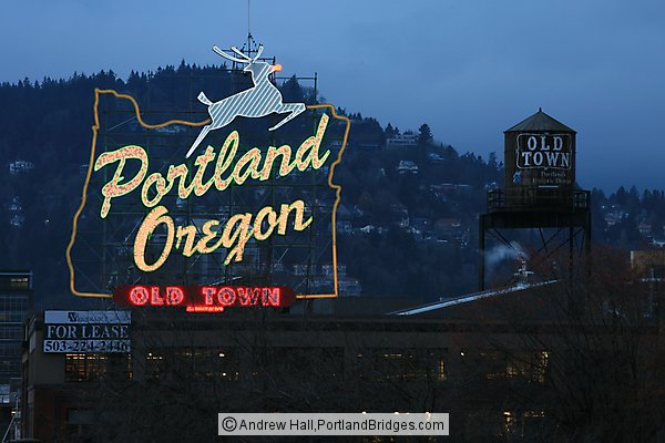 Portland, Oregon Sign (formerly Made in Oregon), Dusk