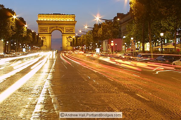 Avenue des Champs-lyses, Car Light Streaks, Arc de Triomphe, Paris