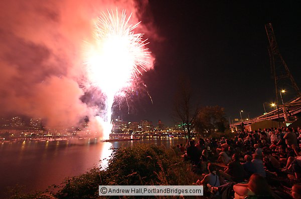 Crowd Watching Fireworks, Willamette River (Portland, Oregon)