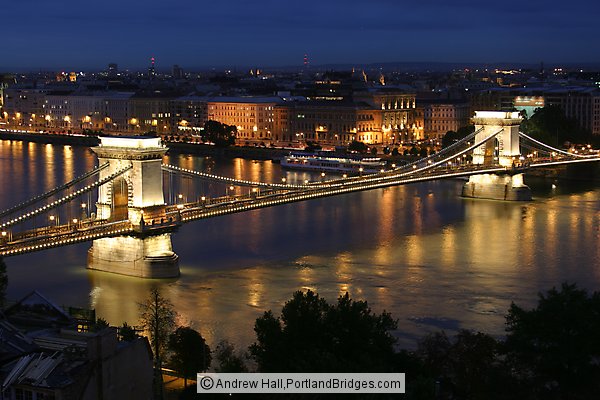 Chain Bridge, Danube River at Dusk, Budapest