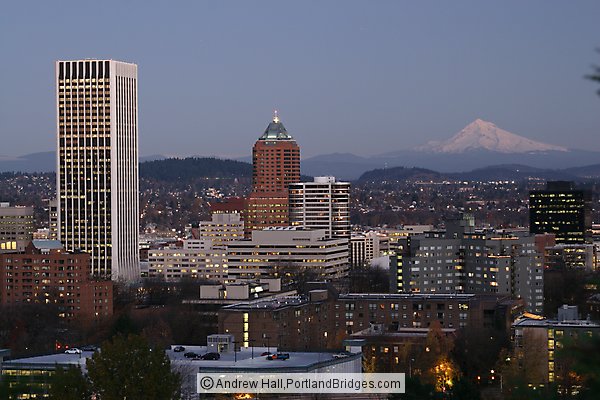 Portland Buildings, Mt. Hood, Dusk