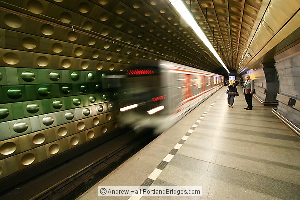 Prague Metro Station, Train Departing