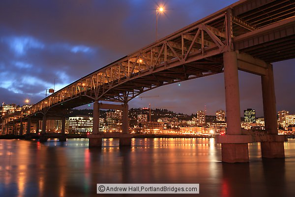 Marquam Bridge, Riverplace in Background, Dusk (Portland, Oregon)
