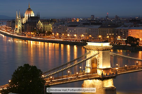 Budapest Chain Bridge, Danube River, Dusk