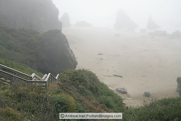 Coquille Point, Stairs, Fog, Bandon