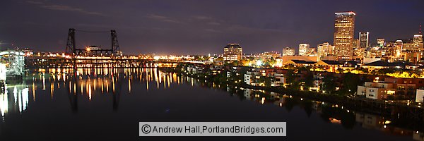 Steel Bridge, Portland Downtown Panorama, Dusk