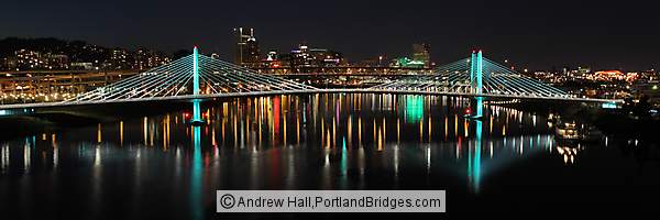 Portland Tilikum Crossing Bridge, Willamette River Reflections, Night