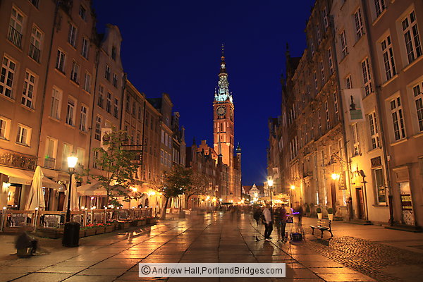 Main Town Hall, Ulica Dluga at Dusk, Gdansk, Poland