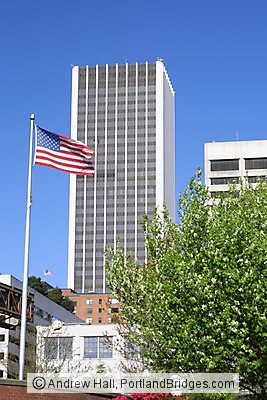 Wells Fargo Tower with US Flag (Portland, Oregon)