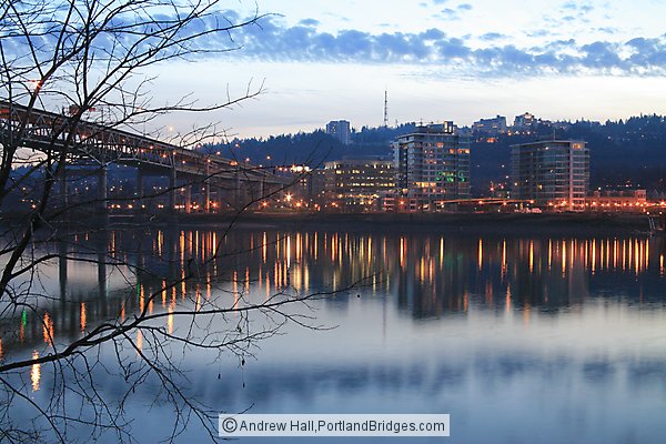 Riverplace Marina, Night, Reflections, Marquam Bridge, Dusk (Portland, Oregon)