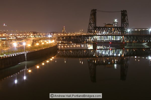 Steel Bridge, Willamette River, Reflection, Night (Portland, Oregon)