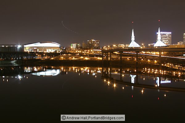 Rose Garden Arena, Oregon Convention Center, Reflection in Willamette River, Night (Portland, Oregon)