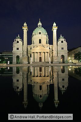 Vienna - Karlskirche at night, reflection