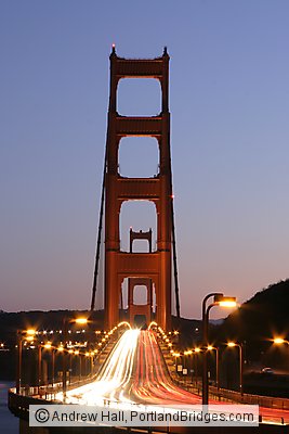 Golden Gate Bridge, Dusk, Car Lights