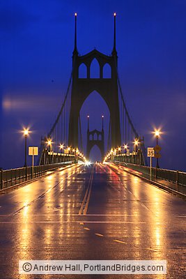 St. Johns Bridge, Dusk, Lights (Portland, Oregon)