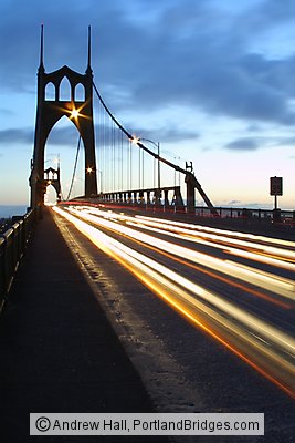 St. Johns Bridge, Daybreak, Light Streaks (Portland, Oregon)