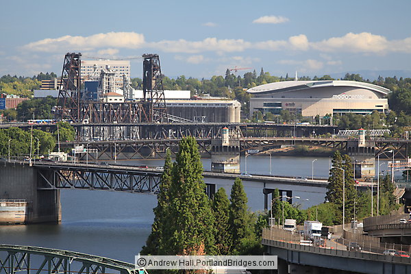 Steel Bridge, Moda Center, viewed from Marquam Bridge (Portland, Oregon)