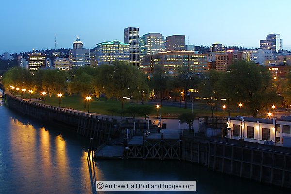 Portland Waterfront, Dusk, from Burnside Bridge