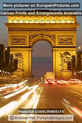 Arc de Triomphe, Paris, Dusk, Car Light Streaks
