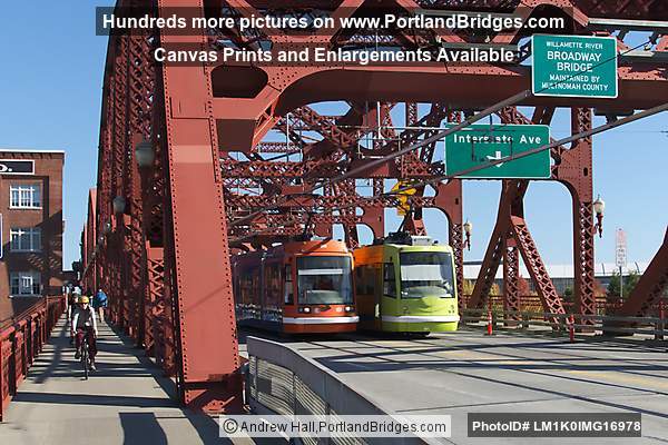 Two Streetcars on Broadway Bridge (Portland, Oregon)