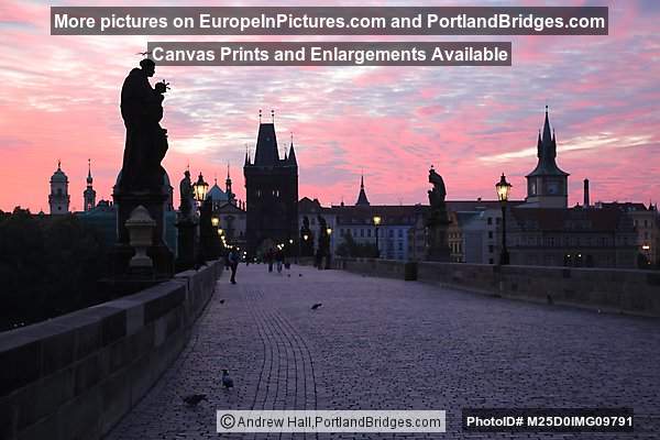 Charles Bridge, Daybreak, Orange Sky, Prague