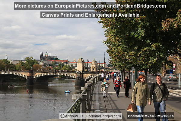 Prague Castle, Střelecký Ostrov, Tram, Legii Bridge, Vltava River