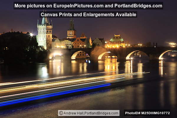 Charles Bridge, Light Streaks, Vltava River, Dusk, Prague