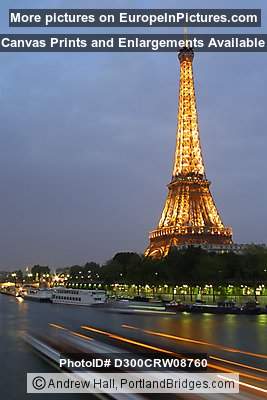 Eiffel Tower, Paris, Dusk, Lighted