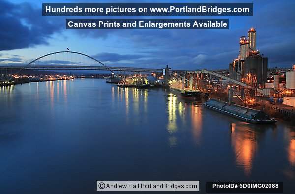 Fremont Bridge, Grain Ships, Willamette River, Dusk (Portland, Oregon)