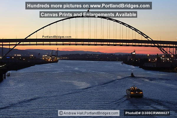 Fremont Bridge, Dusk, Orange Sky, Boat Passing (Portland, Oregon)