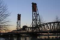 Portland Hawthorne Bridge Facing East Dusk 
