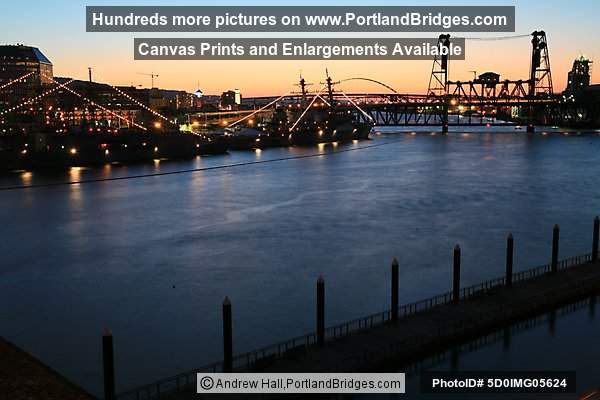 Rose Festival Ships, Steel Bridge, Willamette River, Dusk (Portland, Oregon)