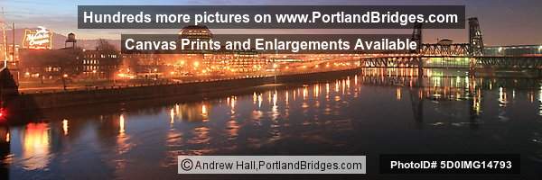 Portland Cityscape, Dusk, Reflections, Steel Bridge