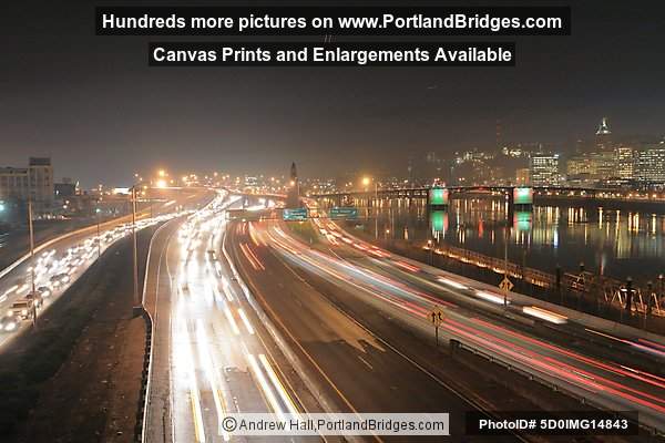 Portland, Oregon Cityscape, Reflections, Morrison Bridge, Freeway ...