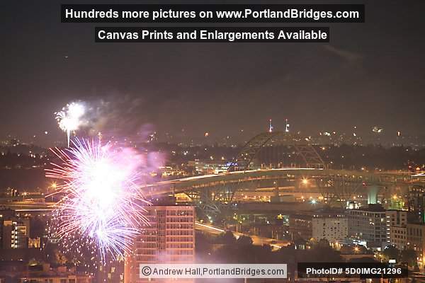 Fremont Bridge and PGE Park Fireworks, July 4th (Portland, Oregon)