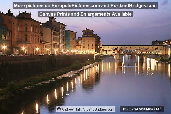 Ponte Vecchio and Arno River, Dusk, Florence, Italy
