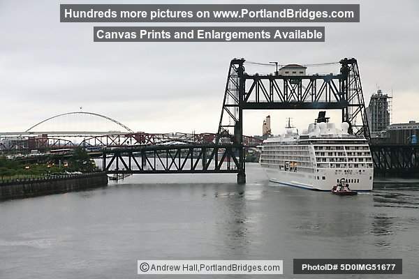 The World, Sailing through Steel Bridge, from Portland, Oregon, June 19, 2009