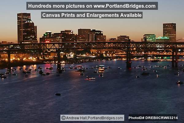 Portland Dusk, Willamette River, Marquam Bridge, prior to July 4th Fireworks